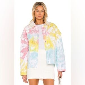 NWT LoveShackFancy Adelade Jacket in Rainbow Radial Tie Dye Size Medium